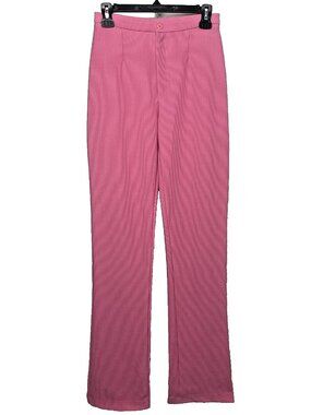 Vintage 90s Y2K Bisou Bisou Trouser Pants Size 6 Pink Ribbed Michele Bohbot